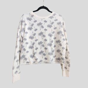 Tropical Palm Tree Print Ivory Cropped Rolled Hem Sweatshirt Size M